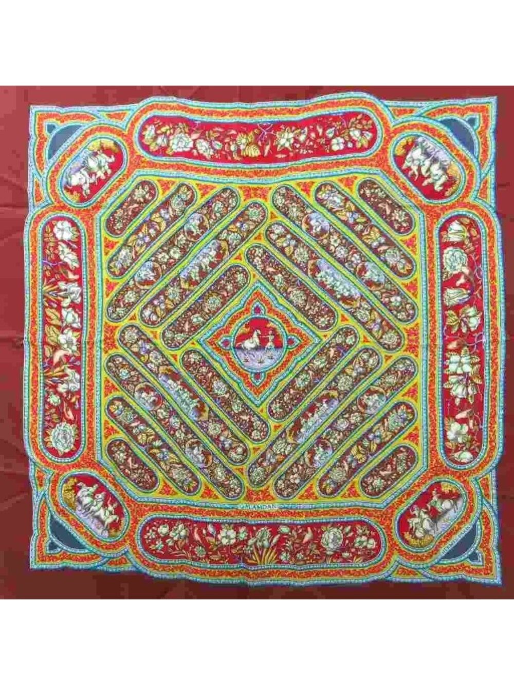 Hermes Carre 90 Karamdan Qalamdan Scarf Square All Over Print Red